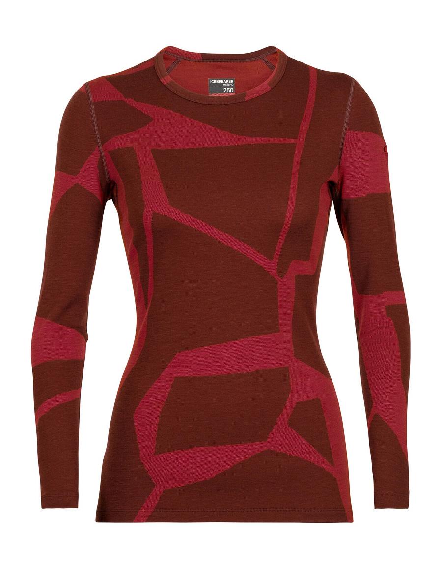 Base Layers Icebreaker Merino 250 Vertex Long Sleeve Crewe Thermal Top Fractured Landscapes Damskie Różowe | PL 1074ILHS